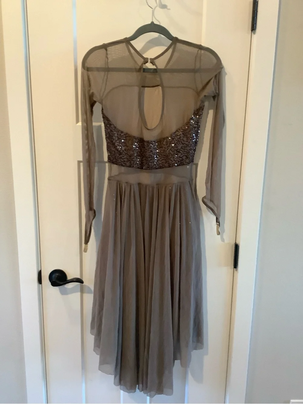 Taupe Sequin High-Low Evening Dress